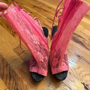 Pleaser Pink Lace-Up Heels